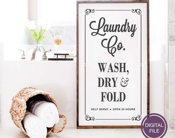 Laundry Co vintage SVG cut file, self serve laundry room, wash dry fold laser cut file, Laundry co sign for vinyl cutters, farmhouse laundry