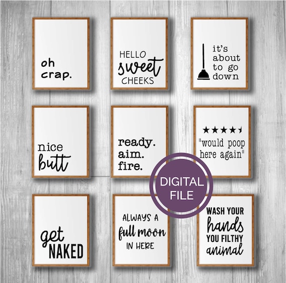 Bathroom Humor Set of 9 Digital Files / bathroom SVG cut files, DXF cut file included, PDF bathroom images for print, png images for print