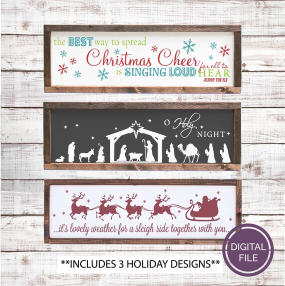 Christmas Holiday SVG Bundle, Sleigh ride together, Spread Christmas Cheer Elf SVG, O Holy Night Nativity Manger, Santa sleigh SVG,