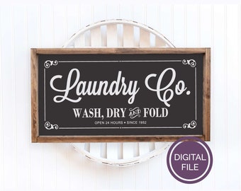 Plik cyfrowy znaku Vintage Laundry do winylu lub plotera laserowego, Laundry Co SVG, Plik cyfrowy pralni, Wash Dry Fold SVG, pralnia w gospodarstwie