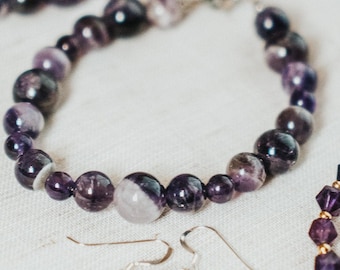 Amethyst Beaded Bracelet and Earrings. Amethyst Gemstone Bracelet, Amethyst Earrings, Amethyst Jewelry Set, Gift for Her, Mothers Gift