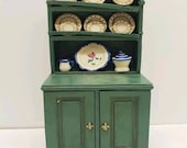 Vintage Adorable Dollhouse Kitchen Rustic Pantry China Cabinet Farmhouse Dollhouse Furniture Green Shelf Cabnet for Dollhouse Country Decor