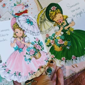 Vtg circa 1950s Absolutamente deslumbrantes cartões de felicitações Conjunto de 9 cartões com envelopes - Cartões vintage efêmeros 1950/1960s