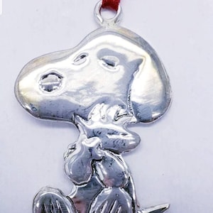 Lunt Snoopy and Woodstock Christmas Ornament, Peanuts Snoopy Christmas Ornament, Silver Snoopy Xmas