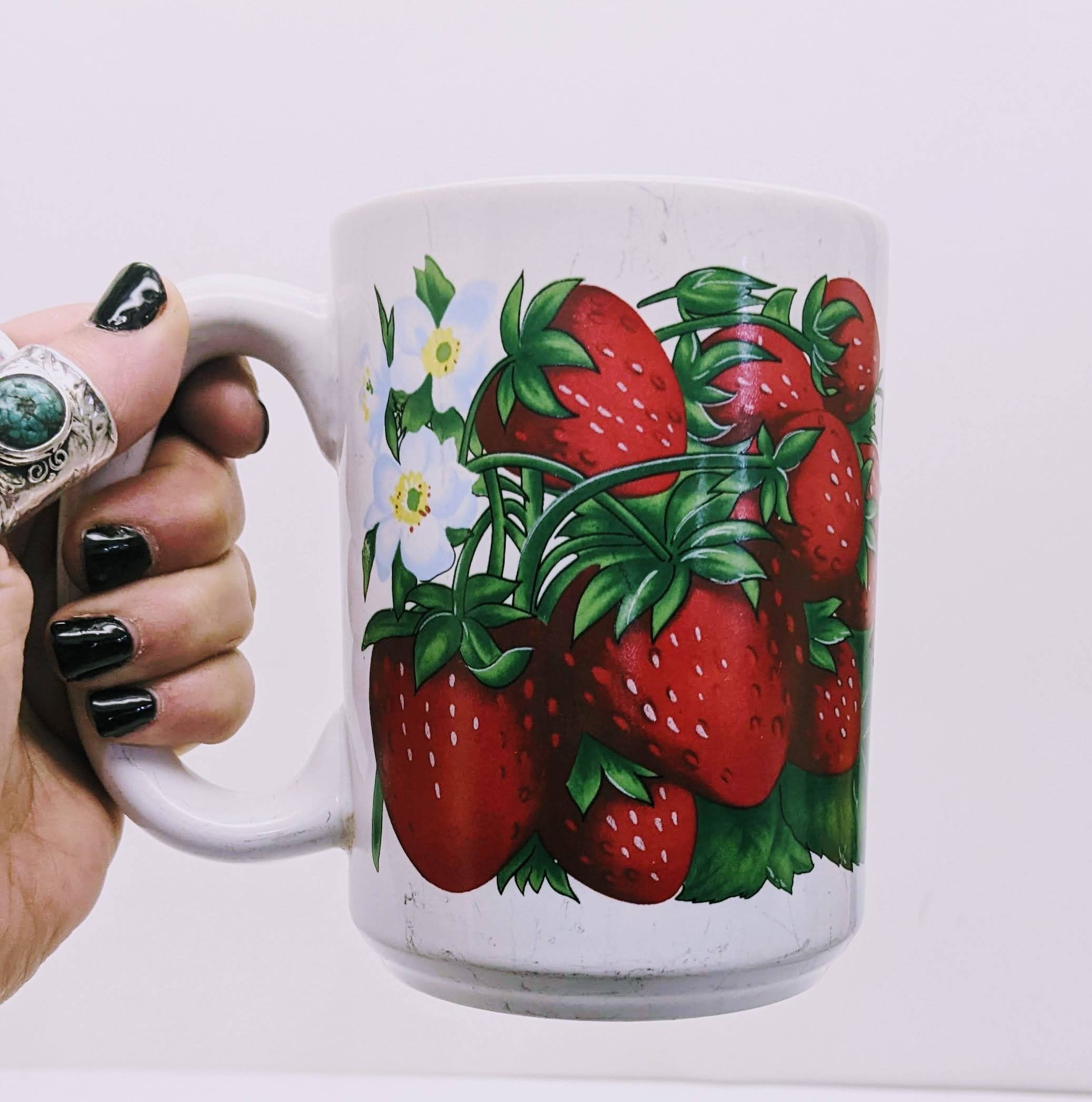 Handmade Extra Large Coffee Mug Cute Strawberries by