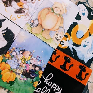 Stare kartki z życzeniami na Halloween z lat 90. Marian Heath Kartki z życzeniami na Halloween, Stare kartki na Halloween, Ephemera na Halloween, Kicz na Halloween