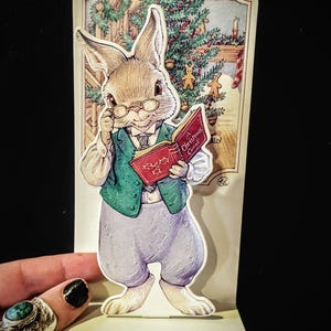 Vtg 1991 Anthropomorphic Bunny Kathy Lawrence Artwork Hopper Family Pop Up Greeting Card, Peter Rabbit Beatrix Potter Style Pop Up Card,