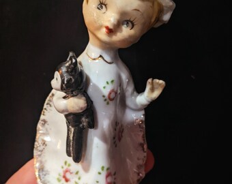 Vtg 1950s Japan Ucago Boy and Girl Porcelain Vase Figurine, Vintage Japan Collectible Victorian/ Baroque Figurine, Japanese Planter Figurine