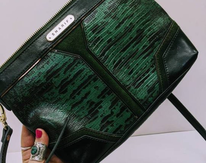 Vtg Emerald Green Crocodile Leather Sherif Crossbody Handbag, Green