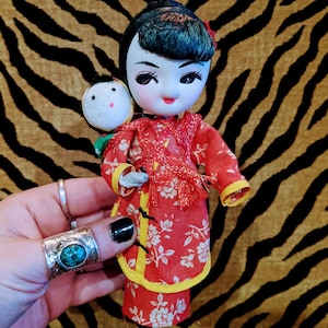 VTG Entzückende Chinesische Orientalische Mama und Baby Souvenir Puppe, Chinesische Kulturelle Puppen, Chinesische Mama und Baby Stoffpuppe, Asiatische Kulturelle Sammelpuppe