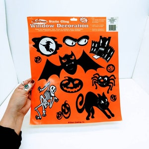 VTGRetro 1995 Halloween schwarze Katze, Fledermaus, Skelett gruselige Retro Fenster Aufkleber, Halloween Dekor Fenster Aufkleber, Halloween Fenster Aufkleber