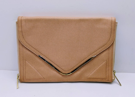 BCBG Peach/ Rose Gold Vinyl Envelope Clutch Purse… - image 1