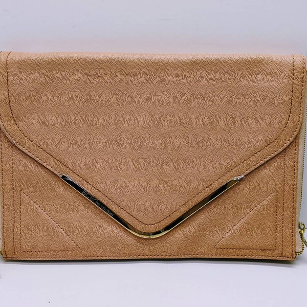 BCBG Peach/ Rose Gold Vinyl Envelope Clutch Purse With Gold Zippers and Accents, Urban blush Executive Envelope Clutch BCBG Peach