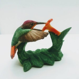 VTG Bronson Rubin Topaz Kolibri mit Trompete Creeper Porzellan Figur Skulptur, Porzellan Kolibri Figur, Vogel Blumenfigur