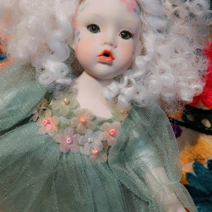 Beeindruckende seltene Marie Osmond Tabitha Porzellan Puppe, Marie Osmond Sammlerporzellan Grüne Fee Puppe Tabatha Tiny Tots Collection