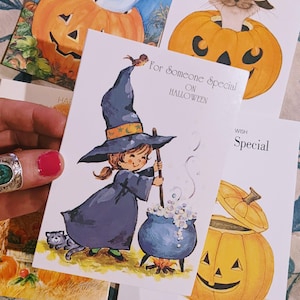 Vintage 1990s Lot Of 5 Halloween Greeting Cards With Envelopes, Vintage Halloween Cards, Halloween Ephemera Cards, Vintage Kitsch Halloween