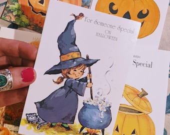 Vintage 1990s Lot Of 5 Halloween Greeting Cards With Envelopes, Vintage Halloween Cards, Halloween Ephemera Cards, Vintage Kitsch Halloween