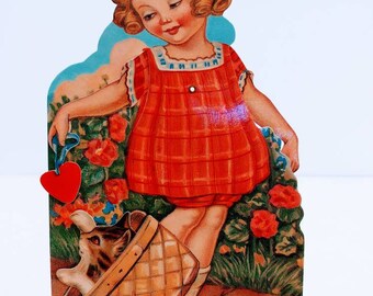 VTG Retro 90er Jahre Kätzchen im Korb Valentine 3D Grußkarte, Vintage Shackman Valentine Card Katze im Korb Aufsteller 3D Grußkarte
