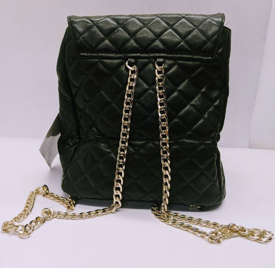 Ariana Grande Fragrance Purse/ Small Backpack Style Bag, Quilted Black Pleather and Golden Chain Ariana Grande Purse,Ariana Grande Backpack
