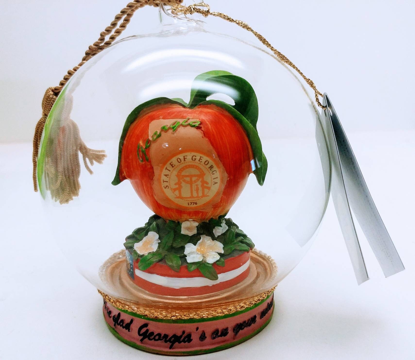 Georgia The Peach State Snowglobe Memory Globe Flavia Milano Collectible Glass Memory Globe Georgia Peach Snowglobe Ornament Georgia Gifts