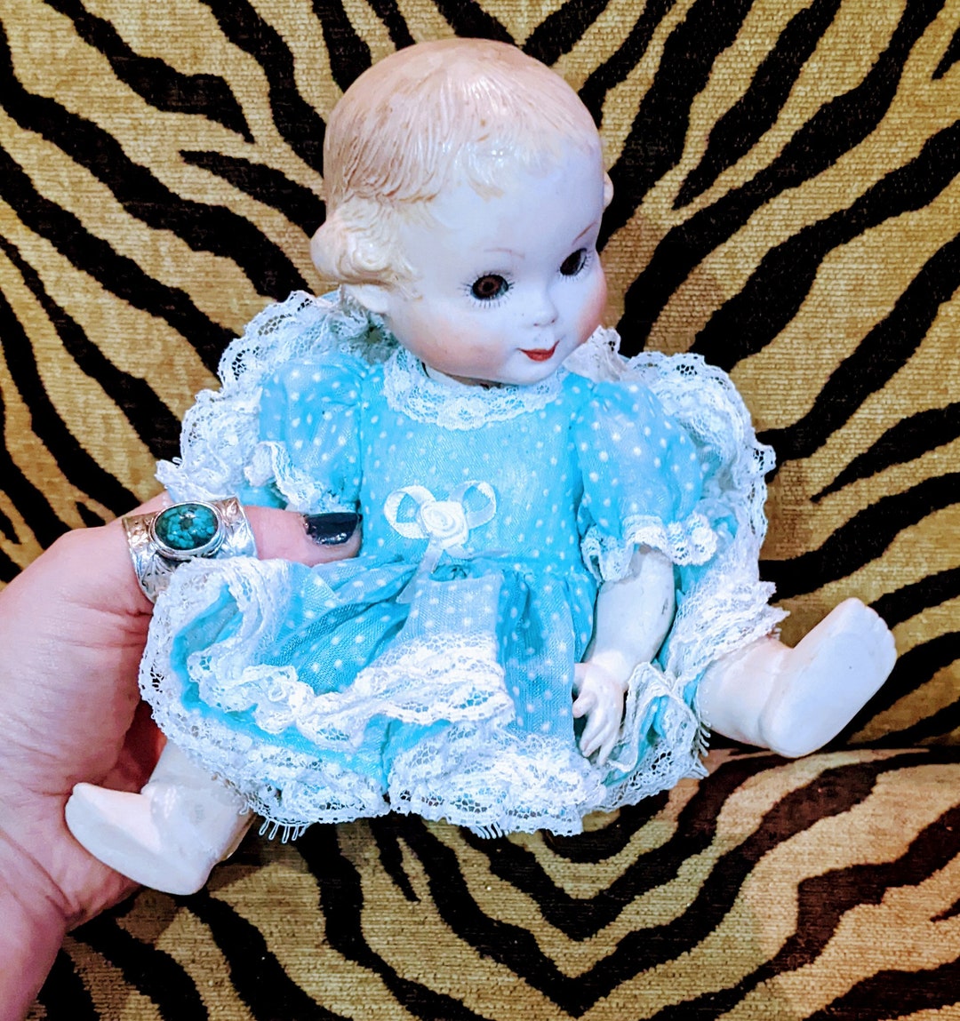 Vintage Creepy Bisque Girl Porcelain Doll, Unique Bisque Porcelain