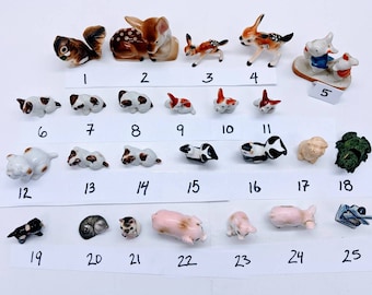 Miniature Animal Sculptures, Vintage Collectible Miniature Animal Porcelain Figurines for Dollhouse, Mini Porcelain