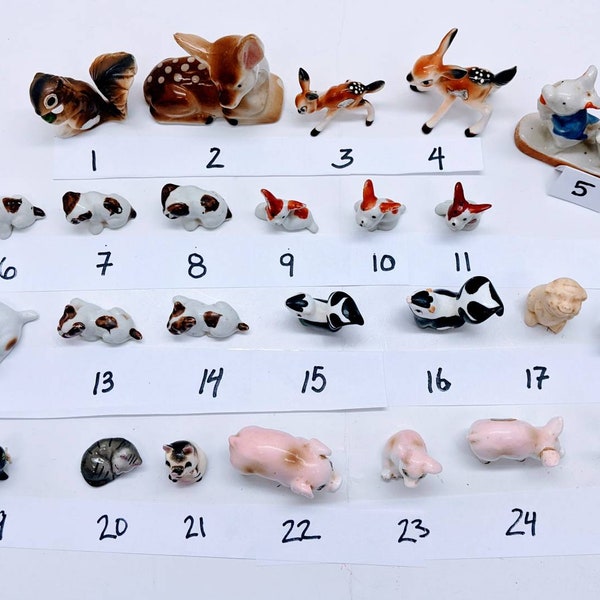 Miniature Animal Sculptures, Vintage Collectible Miniature Animal Porcelain Figurines for Dollhouse, Mini Porcelain