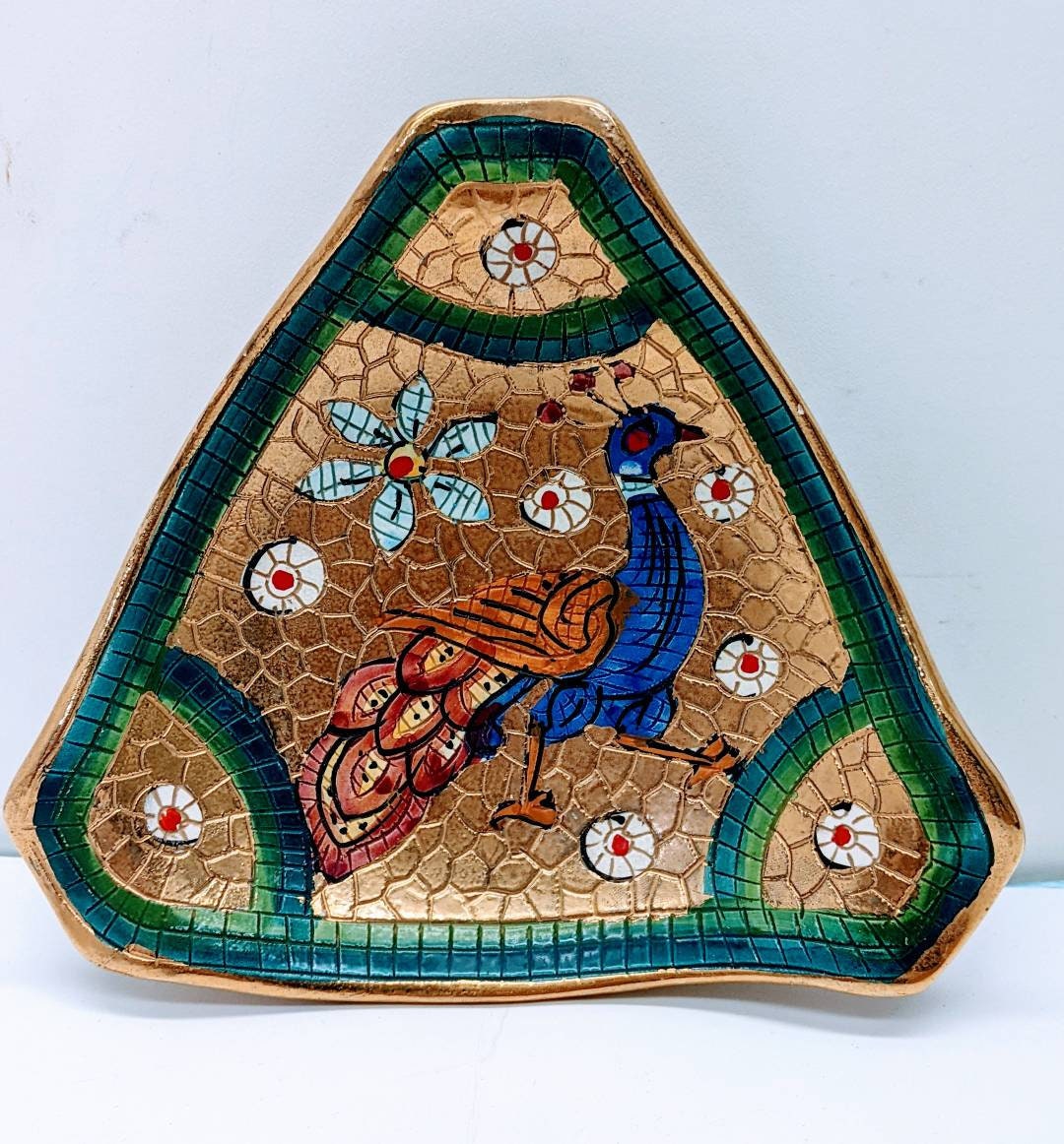 Italy Fine Mosaic Peacock Pottery Armenant Vietri Italian Mosaic