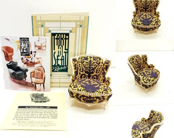 Victorian Miniature Dollhouse Chair, Purple Chair, Mini Victorian Upholstered Chair Dollhouse
