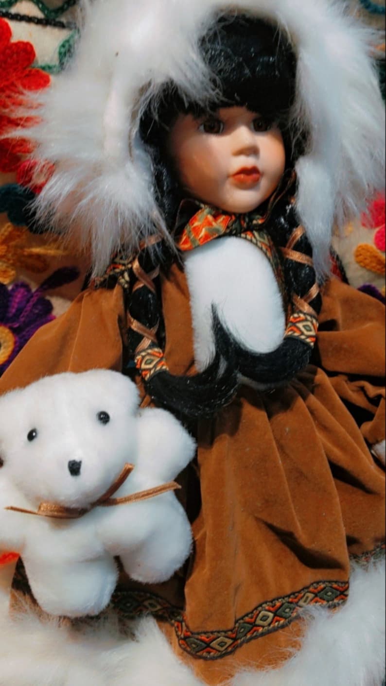 Stunning Native/ Inuit Fur Coat Porcelain Doll, Native Alaska, Native ...