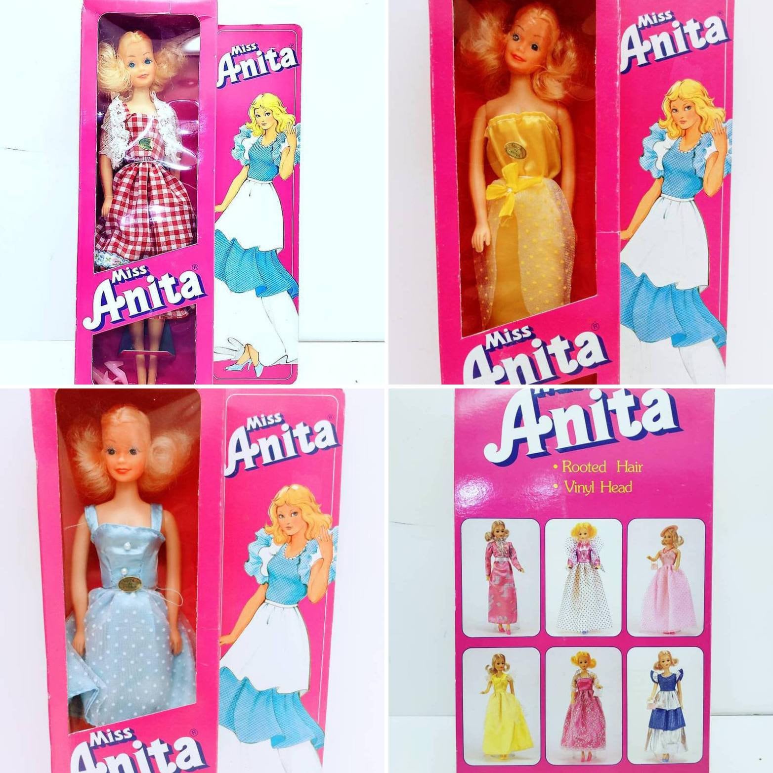Vintage Retro 1980s Nostalgia Rare Miss Anita Rooted Short Blonde Hair Picnic Checkered Red Dress Painted Eyes Fashion Plastic Barbie Doll