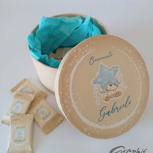 Cioccolatini e scatola personalizzati Nascita o Battesimo tema orsetto e stella