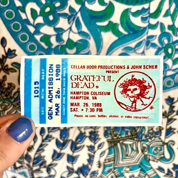 Grateful Dead Ticket Stub Sticker - 70s, 60s vintage retro band tour deadhead gift birthday