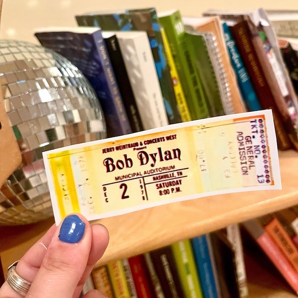 Bob Dylan Ticket Stub Sticker - 70s, 60s vintage retro band tour album song