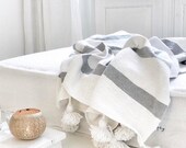 Beautiful Moroccan Pompom Blanket,Moroccan blanket,Moroccan Pompom Blanket,Pom Poms, Boho Blanket,moroccan throw blanket,Pom Poms Bed Cover