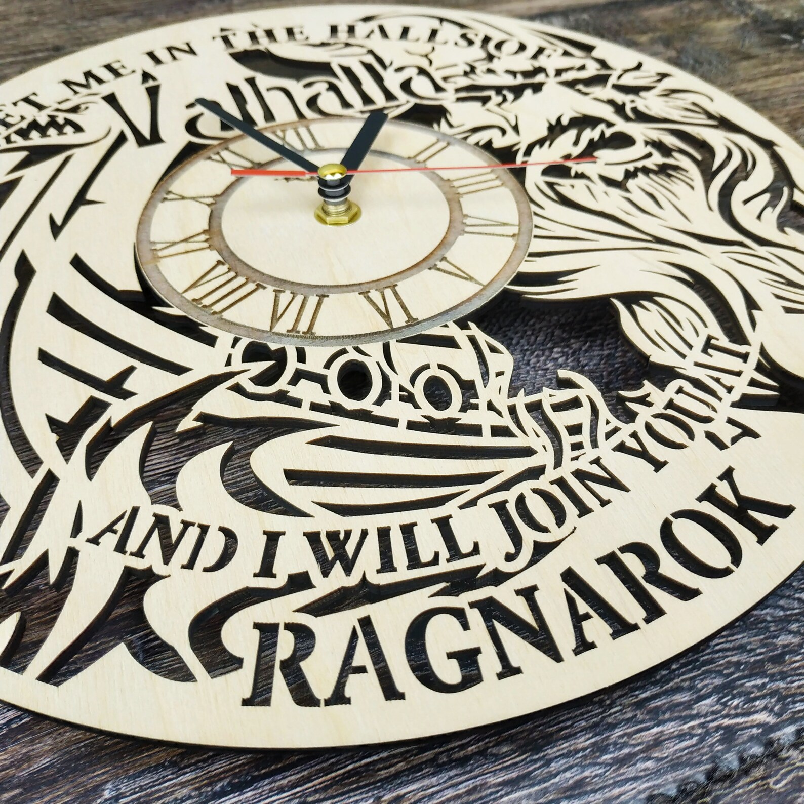 VIKING Wood Wall Clock Valhalla Ragnarok Home Kitchen Bedroom Etsy