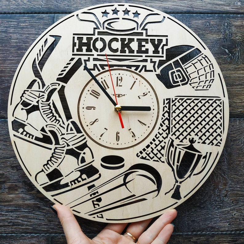 HOCKEY Wood Wall Art Clock Themed Clocks Hockey Sport Home Etsy