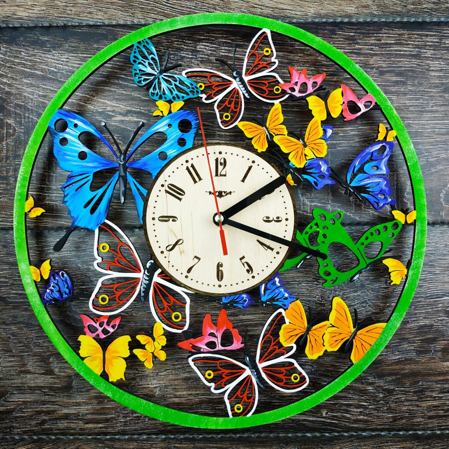 BUTTERFLIES Hand Painted Wall Clock Home Kitchen Living Room Etsy