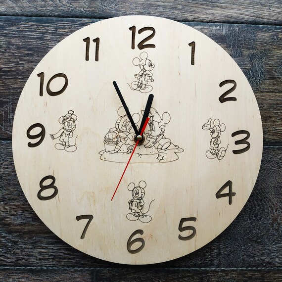 Mickey And Minnie Mouse Wall Clock Wood Art Unique Gift Woman Etsy