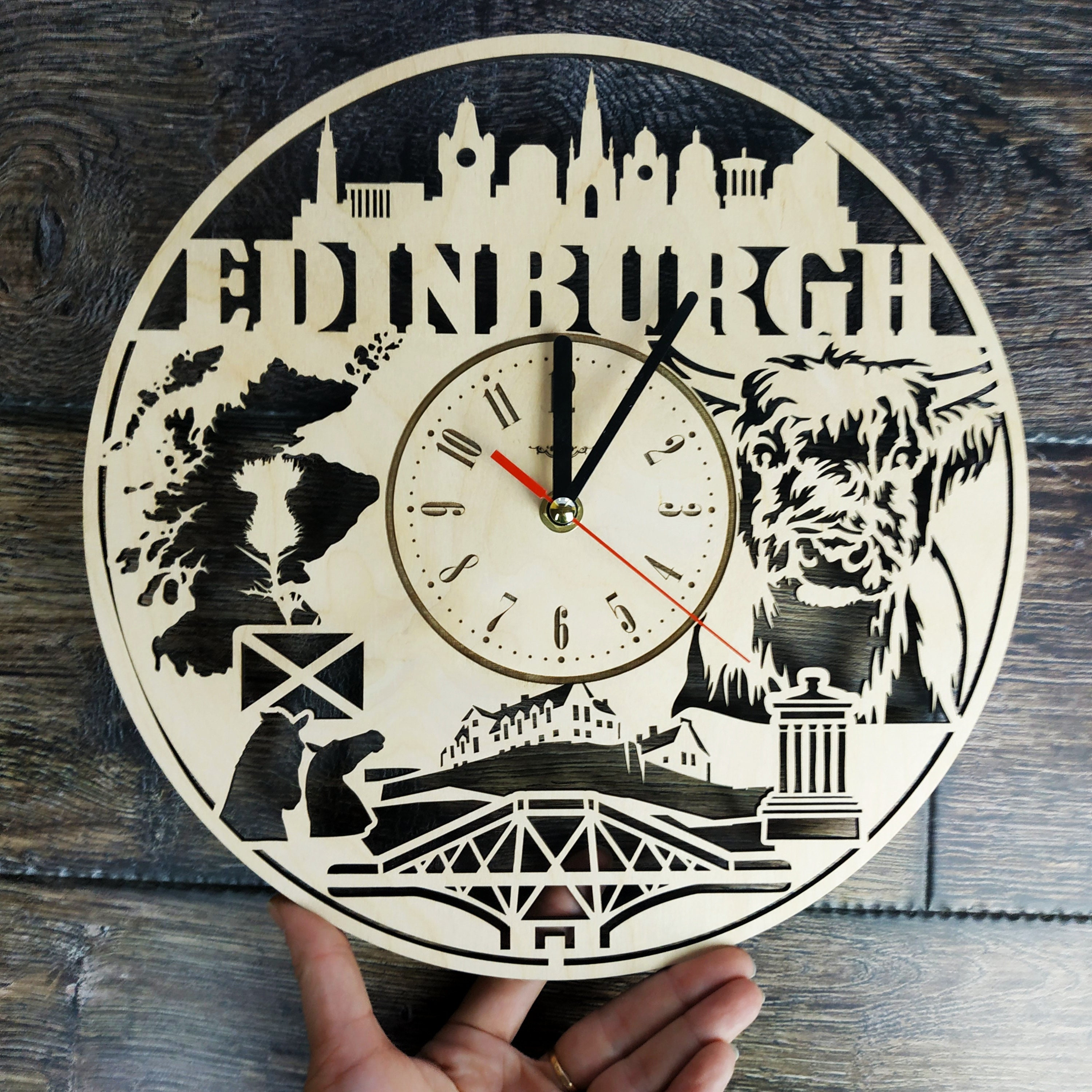 EDINBURGH Wood Wall Clock Scotland Home Kitchen Living Room Etsy