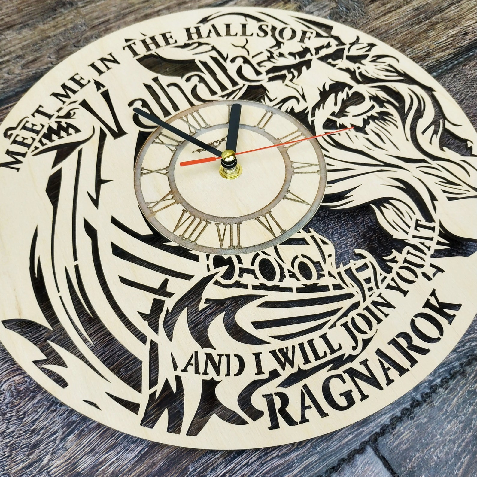 VIKING Wood Wall Clock Valhalla Ragnarok Home Kitchen Bedroom Etsy