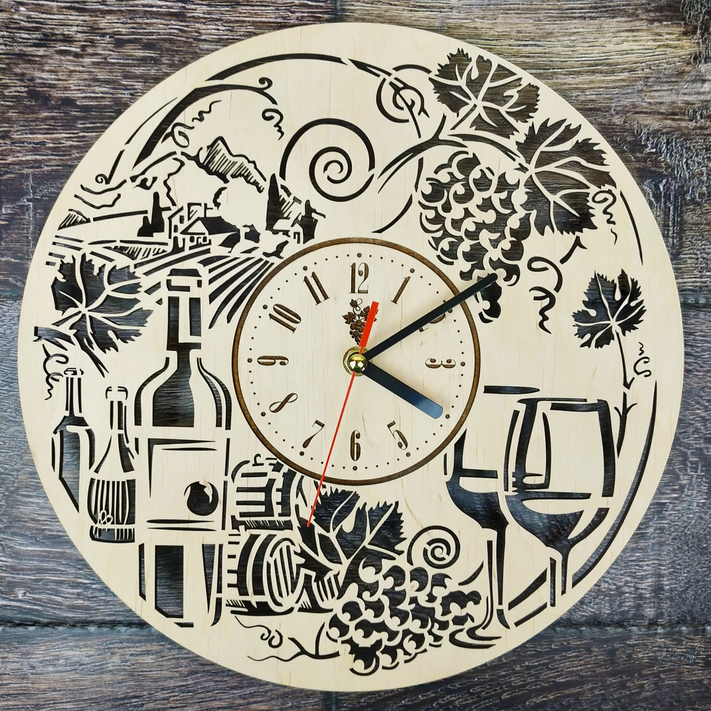 WINE Wood Wall Clock Wine Lover Home Kitchen Bedroom Wall Etsy