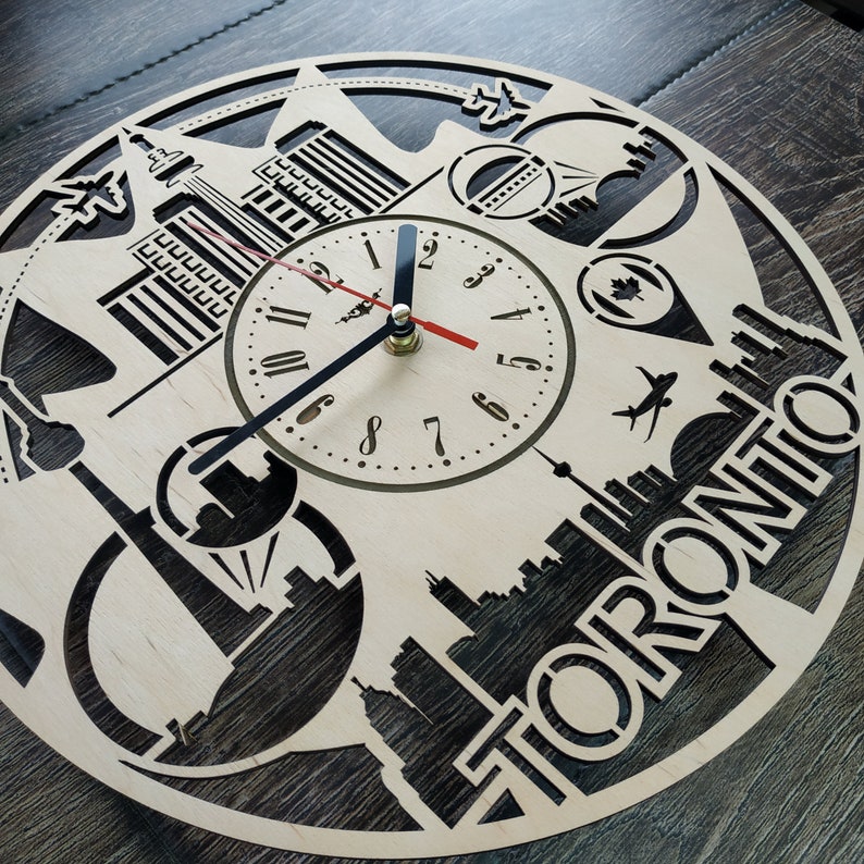 TORONTO CANADA Wood Wall Clock Toronto Skyline Home Office Etsy