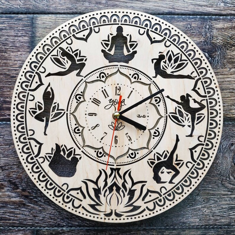 YOGA Wood Wall Clock Yoga Studio Decor For Wall Home Kitchen Etsy