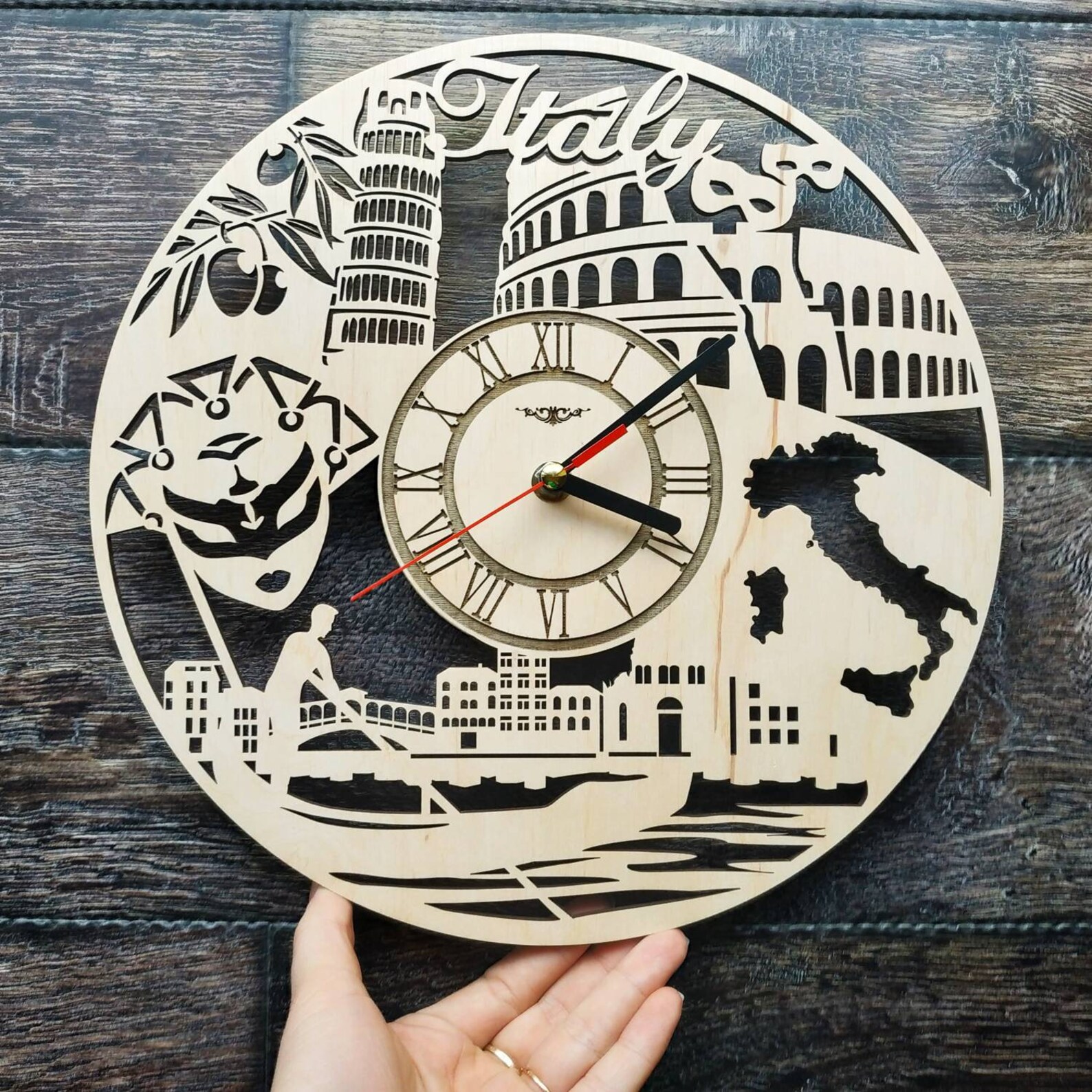 Italy Wall Clock Wood Decor Art Gift for Woman Men Friend Etsy
