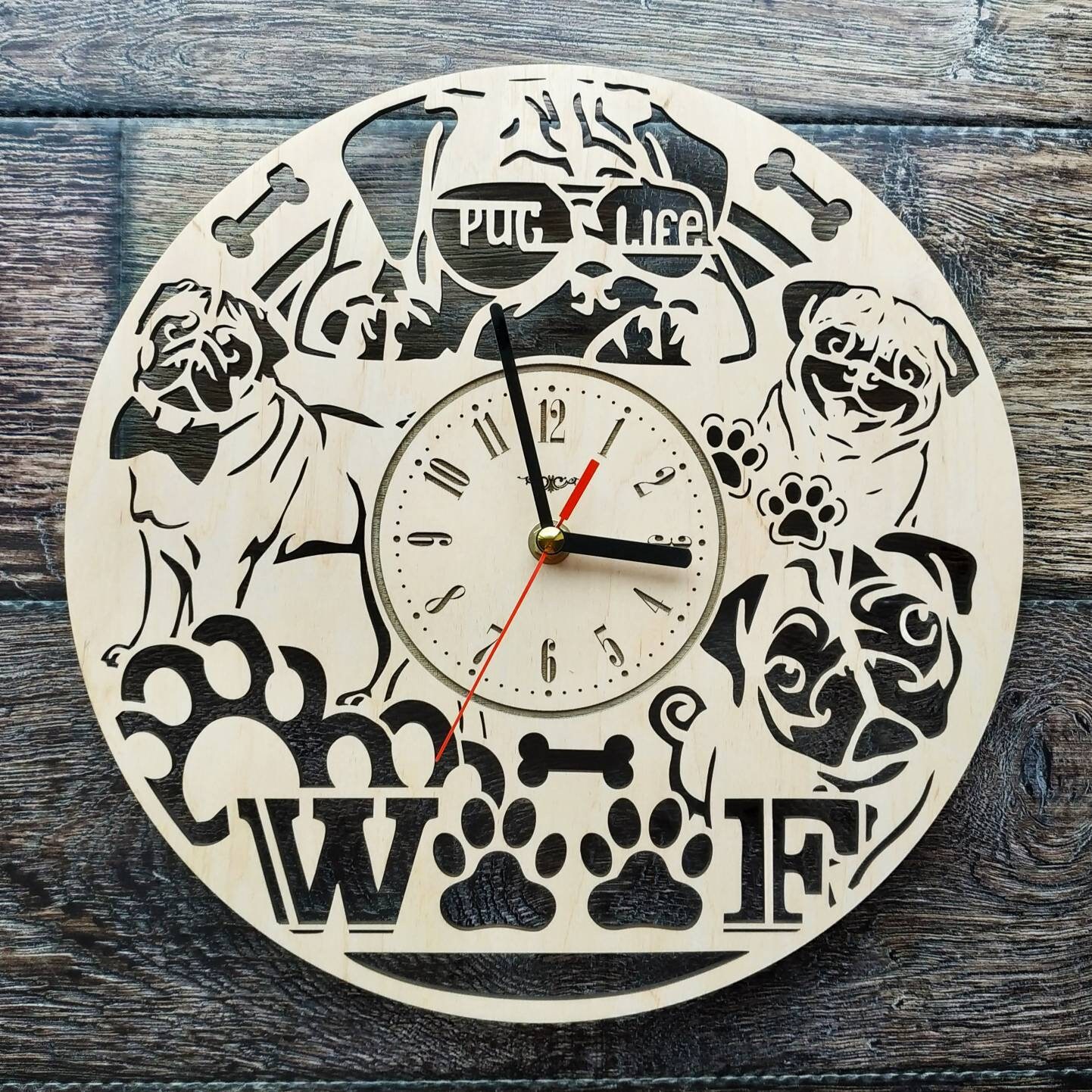 Pug Dogs Wall Clock Wood Decor Art Gift for Woman Men Friend Etsy
