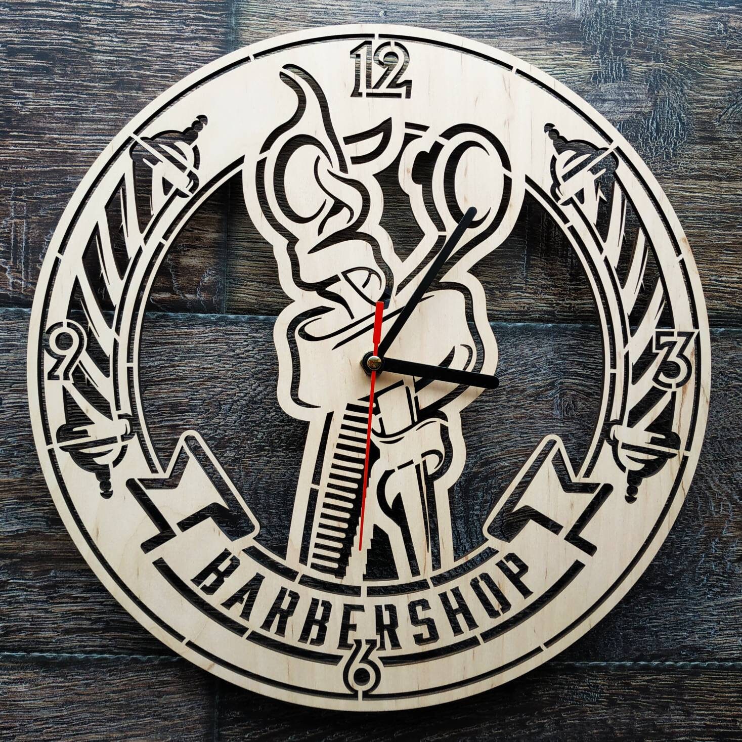 Gift For Husband Wood Wall Clock Barber Shop Clock Etsy