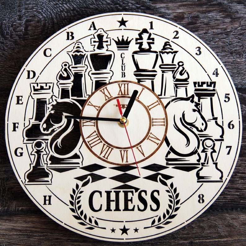 CHESS Sports Wood Wall Art Clock Home Living Room Bedroom | Etsy