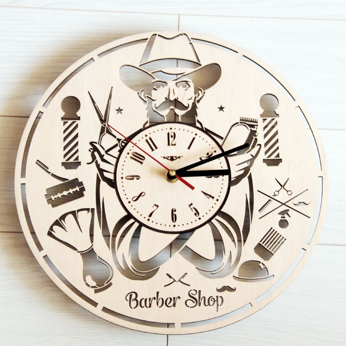 Wall Clock Barber Home Kitchen Living Room Decor Etsy