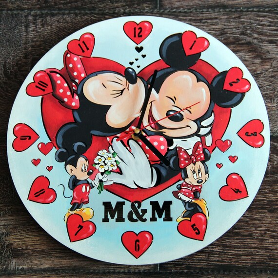 Mickey And Minnie Mouse Hand Painted Wall Clock Wood Art Etsy